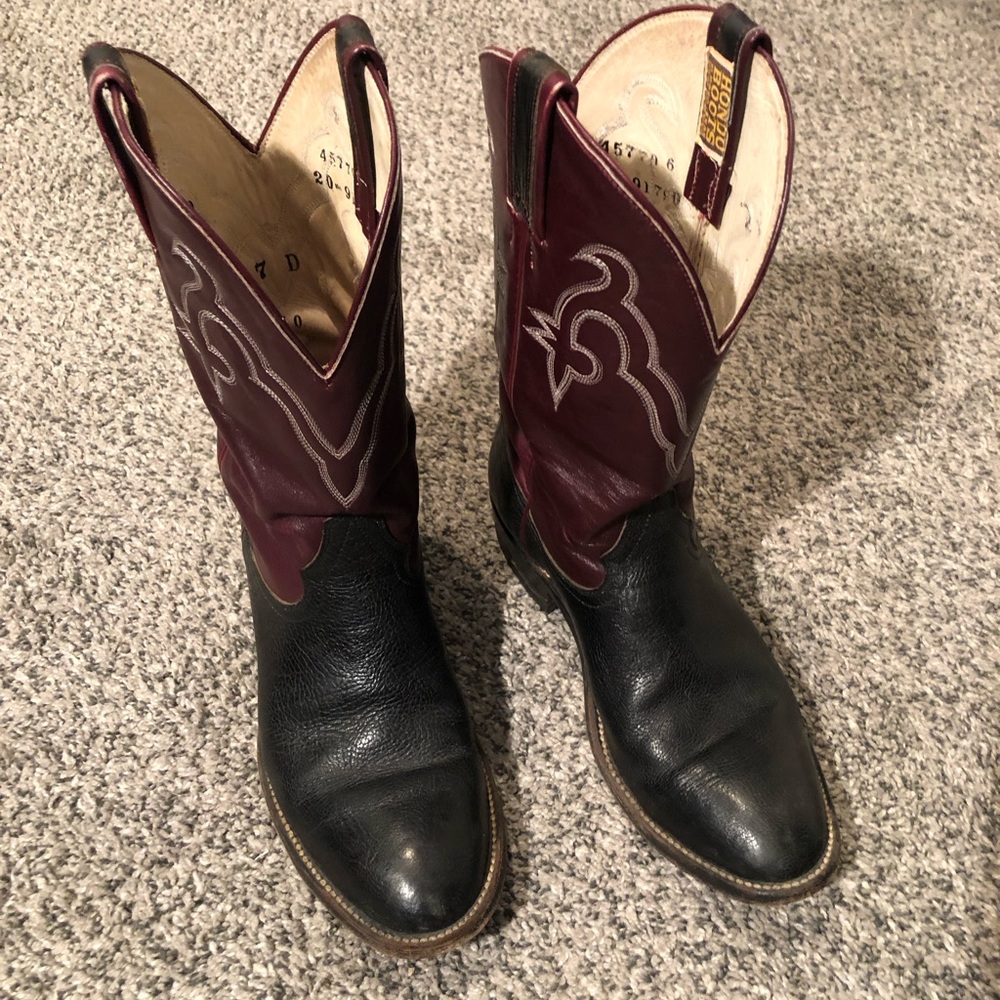 Men's Two-Tone Black and Burgundy Western Cowboy Boots